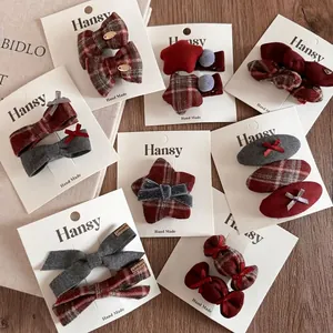 Barrettes à Cheveux Étoile Nœud Plaid Rouge Style Britannique pour Filles Épingles à Cheveux en Tissu Faites à la Main