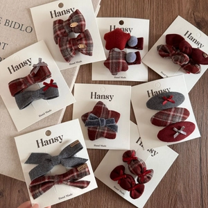Lot de barrettes à cheveux à carreaux rouges et étoiles style anglais pour filles
