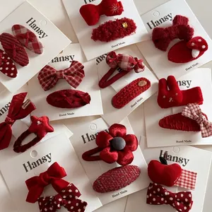 Barrettes À Cheveux Rouges Pour Les Fêtes Du Nouvel An Mignon Nœud Papillon Plaid À Pois Pince À Bec De Canard Fleur Lapin Pomme Champignon Accessoires Pour Cheveux