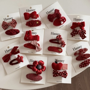 Set de pinces à cheveux rouges de fête avec nœuds mignons et lapins pour coiffure d'enfants