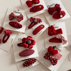 Lot de barrettes à cheveux rouges festives avec nœuds et fleurs pour le Nouvel An