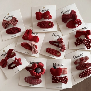 Lot de barrettes à cheveux rouges festives avec nœuds et motifs pour filles