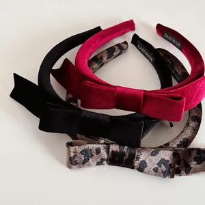 Women Velvet Bow Headband Winter Elegant Hair Band Retro Leopard Print Red Black Handmade Hair Accessories Headpiece Gift