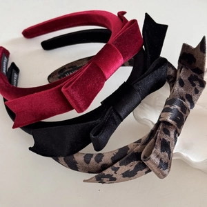 Handmade velvet bow headbands in deep red black and leopard print for women