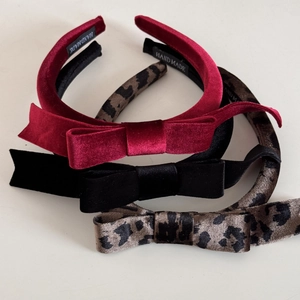 Three-piece headband set with velvet and leopard print bows for women elegant hair accessories
