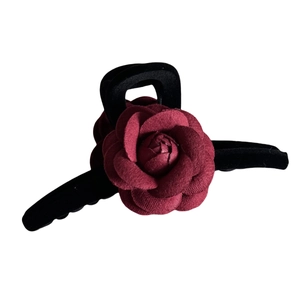 Elegant Damascus red rose hair claw clip with black flocking for festive hairstyles