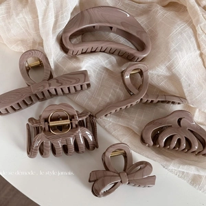 Korean Vintage Marble Texture Hair Claw Clip For Women Cocoa Milk Water Ripple Resin Hair Catch Bowknot Geometric Hairpin