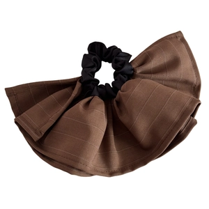 Oversized striped fabric scrunchie in dark coffee and black French elegant style