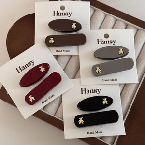 Sweet Golden Bear Hair Clip Set For Women Korean Style Resin Duckbill Clips Simple Oval Rectangular Bangs Pins Accessories