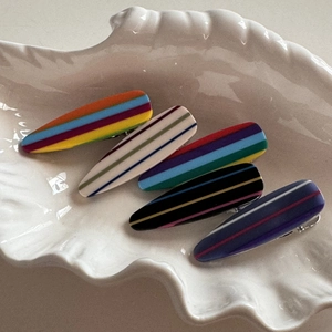 Five-piece set of rainbow striped drop hair clips in colorful acetate finish for women