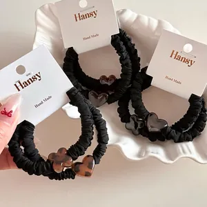 Women Vintage Leopard Heart Clover Pendant Hair Scrunchies Elastic Pleated Fabric Hair Ties For Bun Hairstyles Daily Hair Accessories
