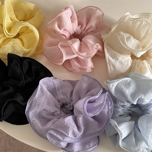 Elegant ruffled oversized scrunchies set in six vibrant colors for soft Korean hairstyles