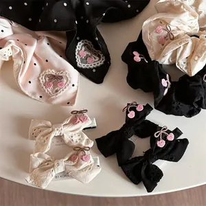 Korean Style Sweet Cherry Embroidery Scrunchie Hollow Out Floral Lace Bow Hair Clips Headband Fashion Hair Accessories For Women