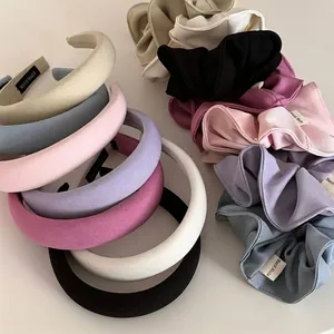 Sweet Candy Color Fabric Sponge Headband Fashion Thickened Hair Hoop For Women Korean Style Solid Scrunchie Set Accessory