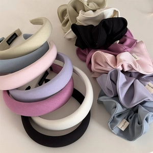 Thick sponge headband and scrunchie set in assorted candy colors with twill texture