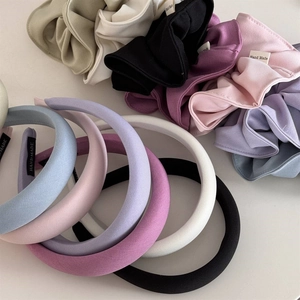 Colorful candy-colored sponge headbands and large scrunchies set for women fashion