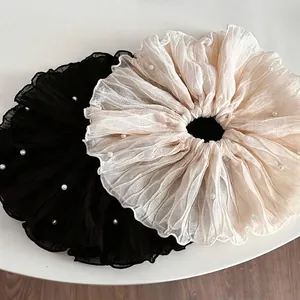 Oversize Plissee Chiffon Haargummis Mit Künstlichen Künstliche Perlen Koreanischer Stil Elastische Haarbänder Für Damen Haarschmuck