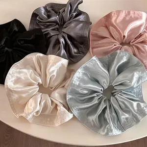 French Vintage Satin Scrunchies Large Hair Ties For Women Solid Color Elegant Elastic Hair Bands Fashion Hair Accessories