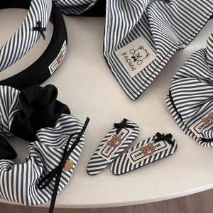 Black and white striped hair accessory set with bear labels and wide headband