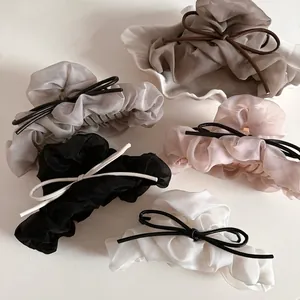 Grande Pince à Cheveux Crabe En Organza Plissé Style Coréen Pour Femme élégante Pince à Cheveux Avec Nœud En Gaze