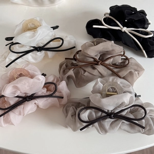 Lot de 5 pinces à cheveux élégantes avec tissu plissé en mousseline et petit nœud