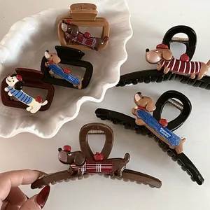 Cute Cartoon Dachshund Dog Hair Claw Clip Resin Animal Shark Clip Handmade Hair Accessories For Women Girls Daily Use