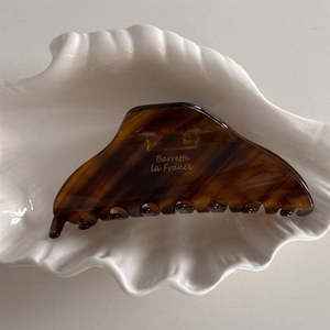 Détail de la pince à cheveux écaille de tortue avec lettrage doré Barrette La France