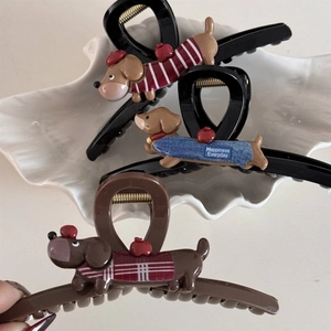Cute cartoon dachshund hair claw clips set in assorted colors for women hair styling
