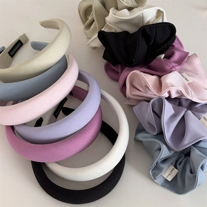 Macaron color sponge headband and hair scrunchies set with handmade tag details
