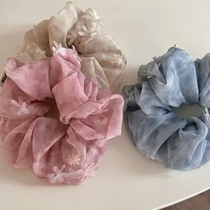 Coletero de Flores 3D de Malla Francesa Elegante Banda de Tela para el Cabello para Mujer Dulce Organza Accesorios para el Cabello