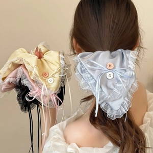 French Style Satin Lace Mesh Bow Hair Clips Elegant Oversized Scrunchies Hair Ties Ribbon Button Decor Hair Accessories For Women