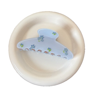 Pince à cheveux d'été en acrylique avec motifs de fleurs bleu clair pour femmes