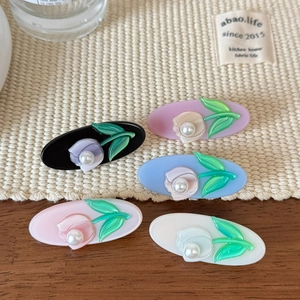 Five-piece tulip relief acetate hair clips with pearls in various jelly colors