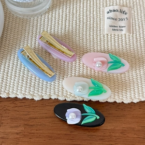 Floral pearl acetate oval hair clips set in jelly colors for women summer hair styling