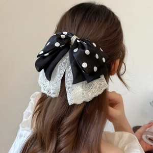 Haarklammer mit Polka-Dot-Schleife, Spitze und Kunstperlen für elegante Frisuren