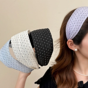 Korean Style Wide Side Pleated Polka Dot Hairband For Women Sweet Retro Fabric Headband Daily Fashion Hair Accessories Headwear