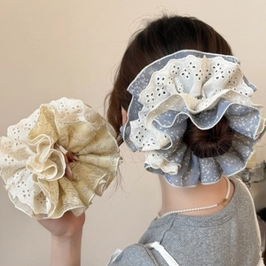 Chouchou à Étages en Dentelle Florale Élastique à Cheveux en Tissu Oversize Accessoires de Cheveux Doux Élégants pour Femmes