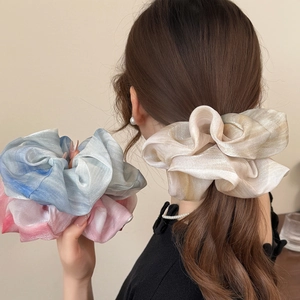 Summer Mesh Large Scrunchies Ombre Tie Dye Hair Ties For Women Lazy Style Elegant Ruched Elastic Ponytail Holder Hair Accessories