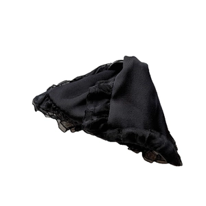 Elegant black satin hair claw clip featuring delicate mesh lace trim and a large shark clip
