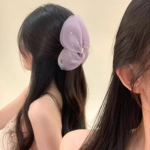 Elegant lavender tulle butterfly hair claw with rhinestones for a sweet hairstyle