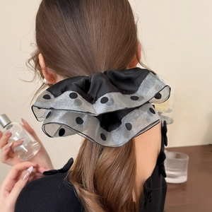 Elegant Polka Dot Mesh Large Scrunchie Handmade High Elasticity Hair Tie For Women Vintage Satin Tulle Ponytail Holder