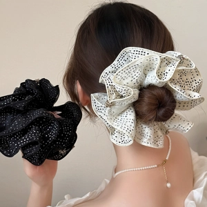 French Elegant Polka Dot Mesh Scrunchies For Women Large Pleated Hair Ties Gentle Ponytail Holder Fashion Hair Accessories