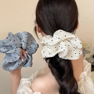 Elegant Satin Polka Dot Scrunchie Large Ruffled Hair Tie Soft Ponytail Holder Sweet Hair Accessories For Women Daily Party