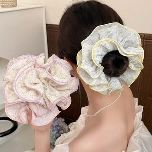 Chouchous En Maille Surdimensionnés À Fleurs Élastiques À Cheveux En Mousseline Plissée Grand Support Queue De Cheval Accessoires