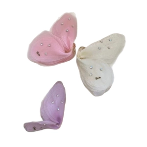Three-piece set of butterfly gauze hair clips with small rhinestones in pink and beige