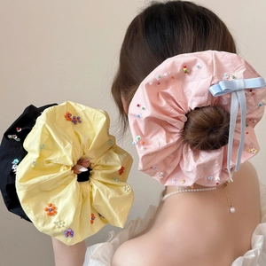 Grands Chouchous Floraux Perlés Pour Femmes Élastiques À Cheveux En Tissu Fait À La Main Avec Froufrous Perles Colorées Mode