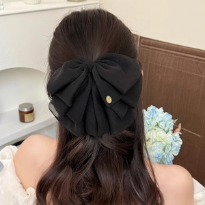 Large Layered Bow Hair Clip For Women French Elegant Satin Chiffon Butterfly Hair Claw Party Wedding Hair Accessories