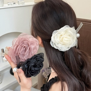 Barrette Fleur Rose en Organza Élégante Avec Künstliche Perle d'imitation Douce Pince à Ressort en Maille pour Femme Accessoire de Mariage