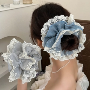 Large Lace Mesh Scrunchies For Women Polka Dot Elegant Hair Ties Elastic Hair Bands Ponytail Holder Hair Accessories