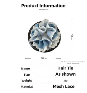 Detail of multi-layer blue and white lace scrunchie measuring 18cm and weighing 28g